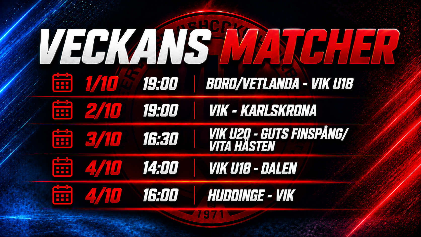 Du visar för närvarande Matcher vecka 40