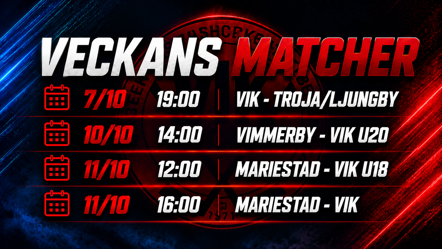 Du visar för närvarande Matcher vecka 41