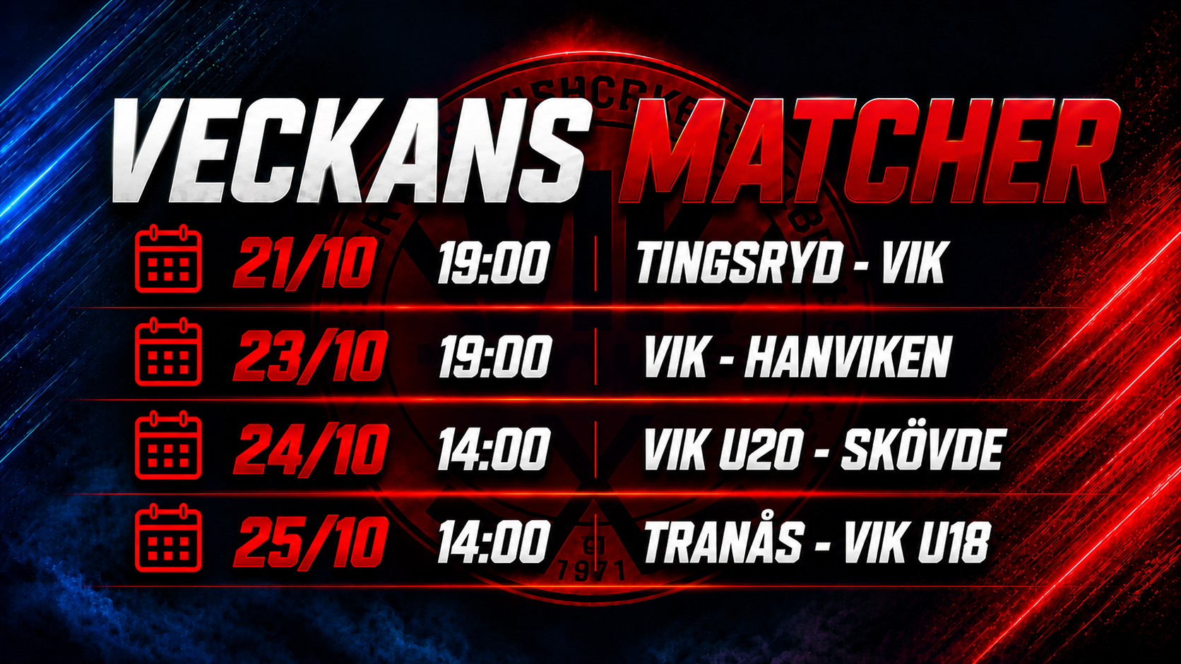 Du visar för närvarande Matcher Vecka 43